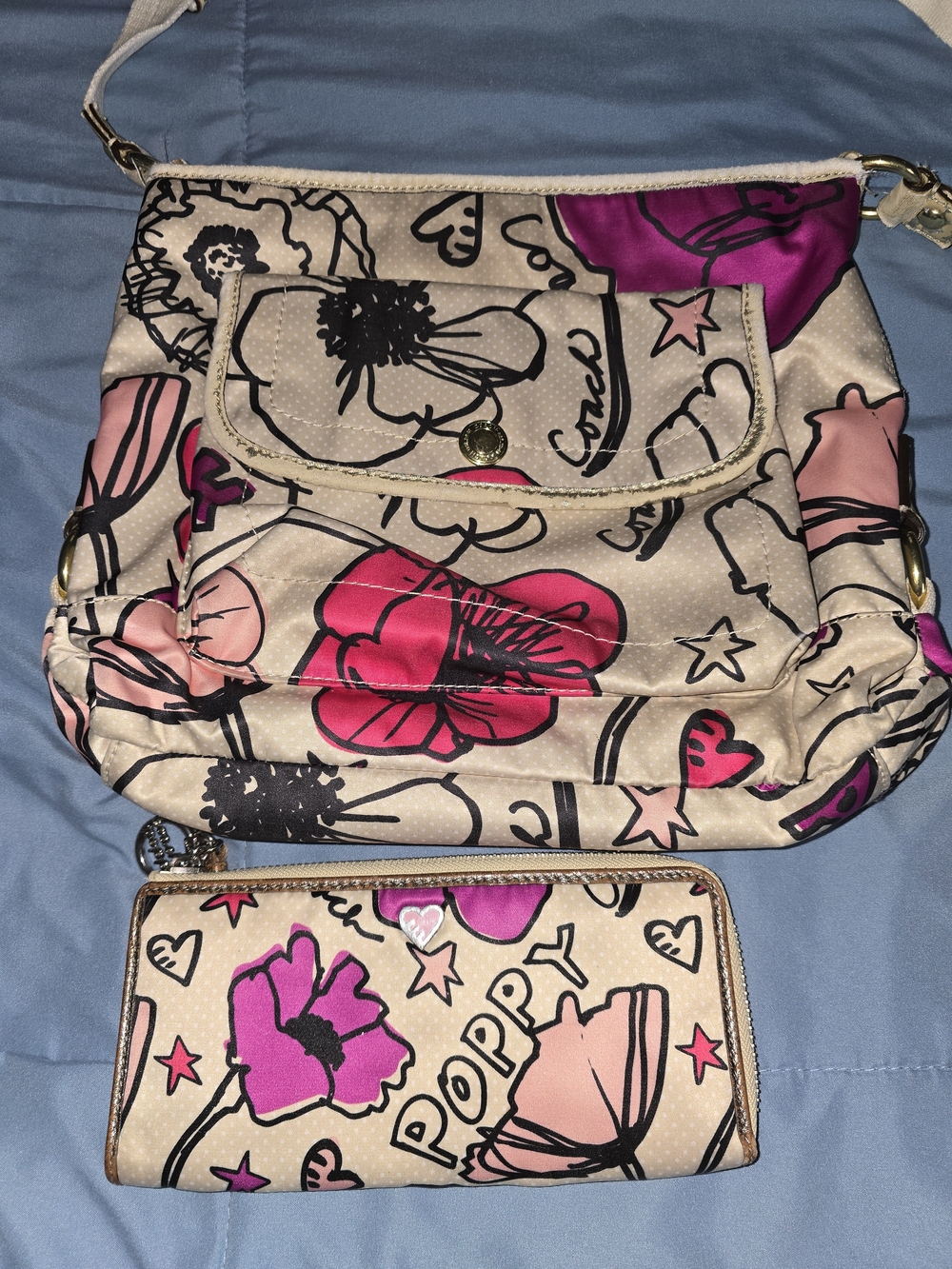 Coach Floral Print Cream Crossbody Bag with Matching Wallet
